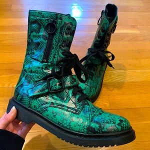Current Mood Clothing Green Combat Boots Snakeskin Biker Moto Shoes Dolls Kill